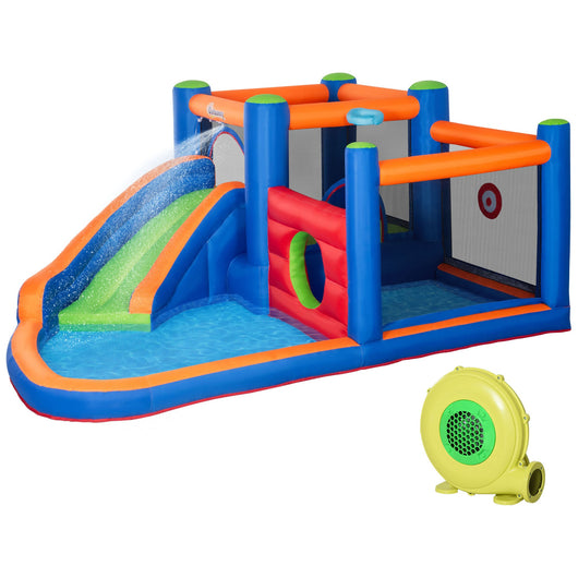 Castello Giostra Gonfiabile 380x340x170 cm con Scivolo Piscina e Pompa Multicolor