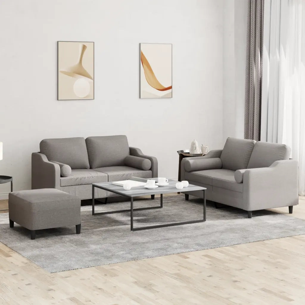 Set Divani 3 pz con Cuscini Tortora in Tessuto