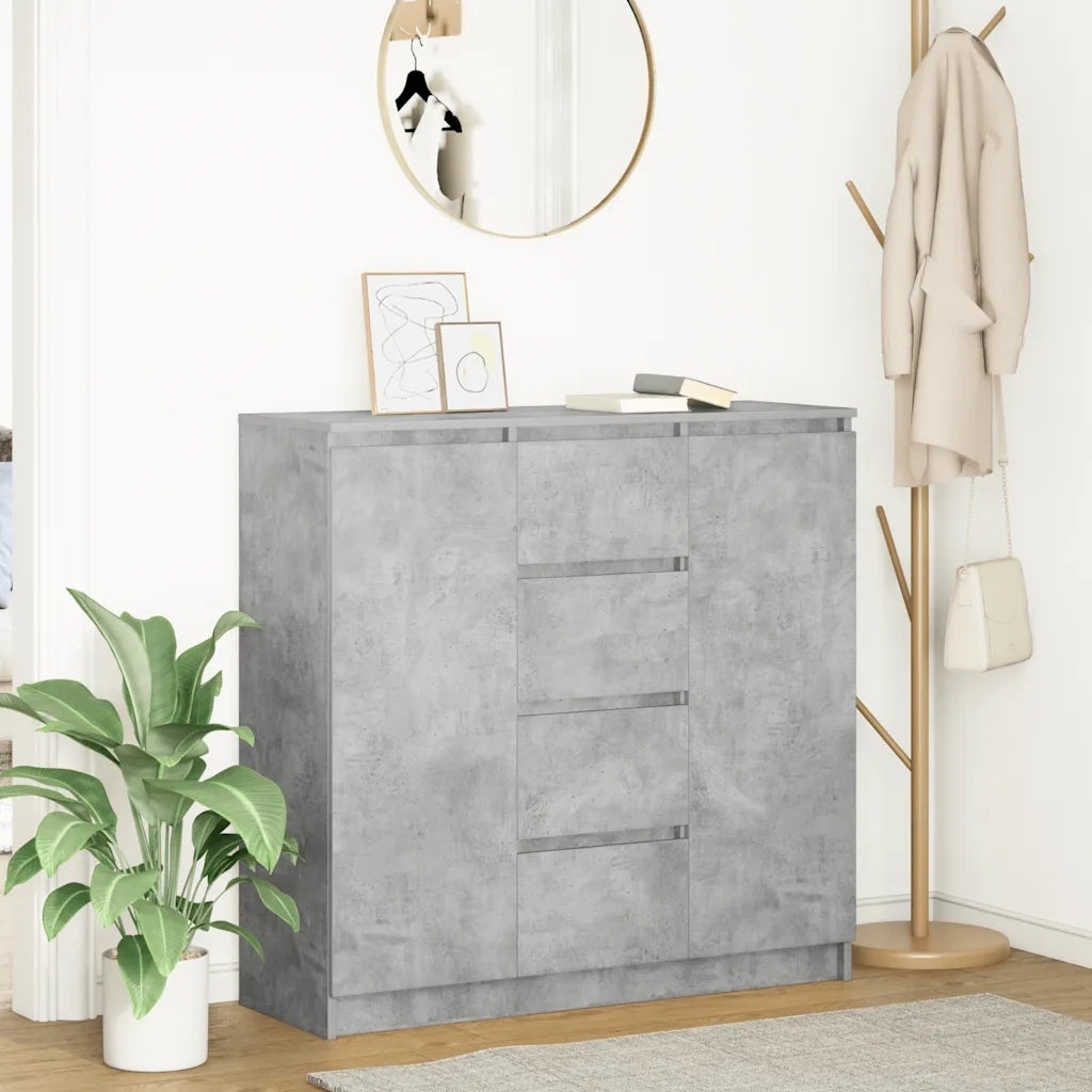 Credenza con Cassetti-Buffet-Armadio da cucina Grigio Cemento 100,5x35x98,5cm Truciolato