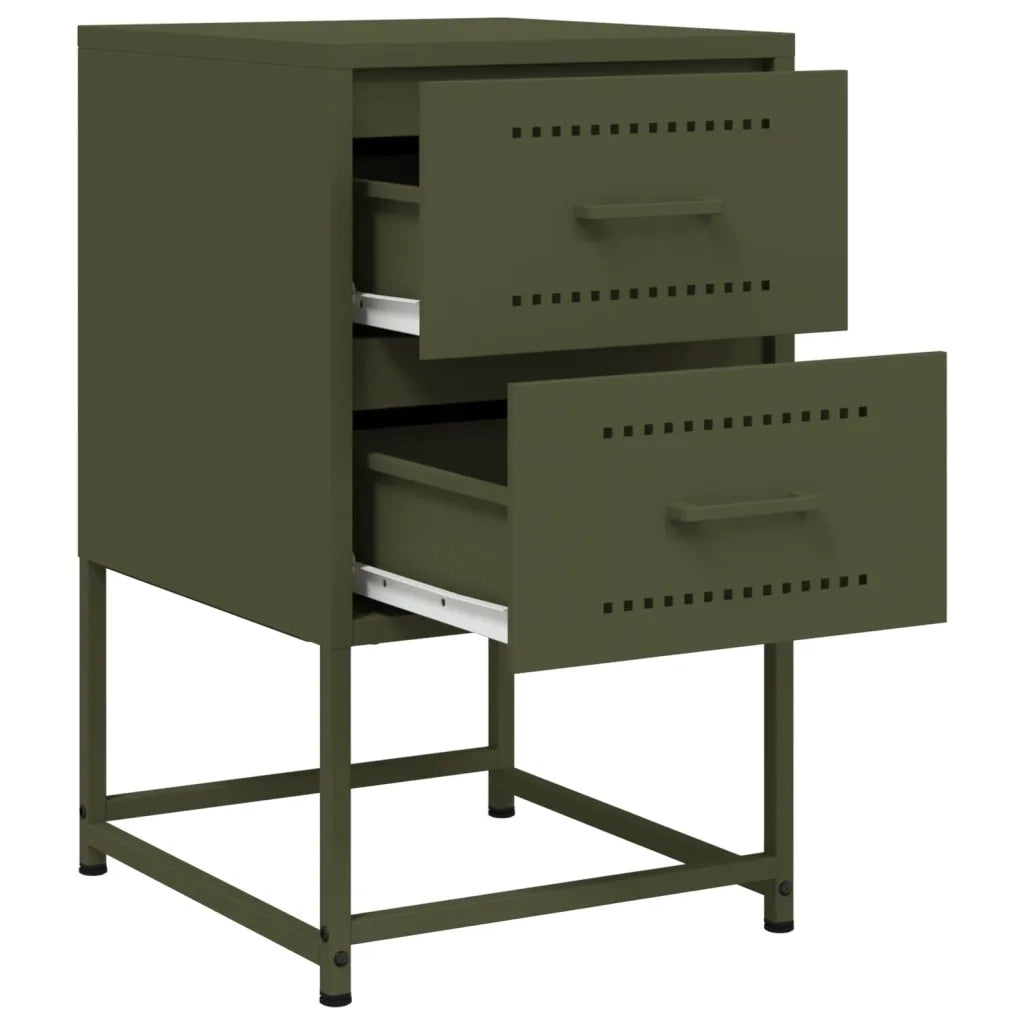 Comodini 2 pz-Set di 2 Tavolino da notte Verde Oliva 36x39x60,5 cm in Acciaio 703726
