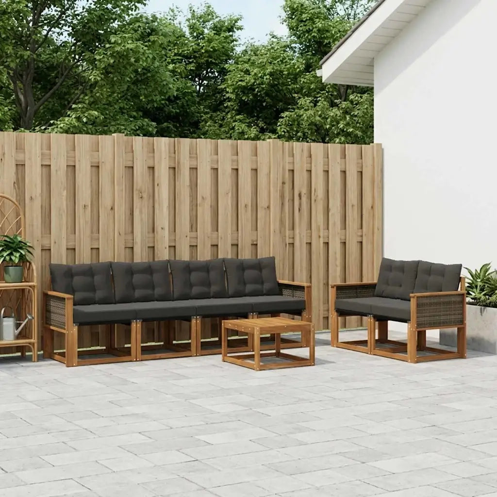 Set di divani da esterno con cuscino 7 pcs Naturale e Nero