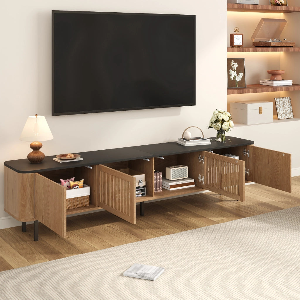Mobile TV con 2 Ante a Griglia e 4 Vani; Stile Moderno; in MDF e Pannello Truciolare; 190??35??45 cm; Rovere