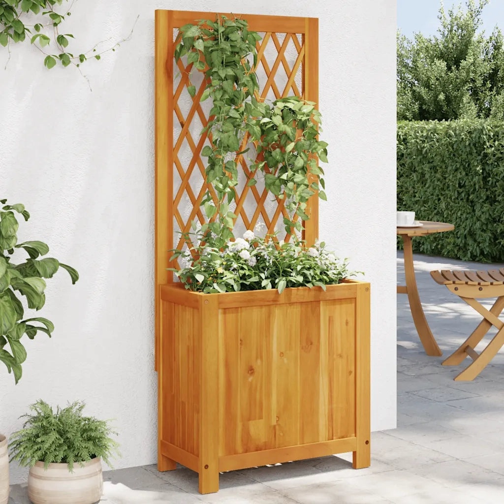 Fioriera con Traliccio-Vaso con Griglia-Fioriera con Supporto per Piante Rampicanti 55x29,5x132 cm Legno Massello di Acacia