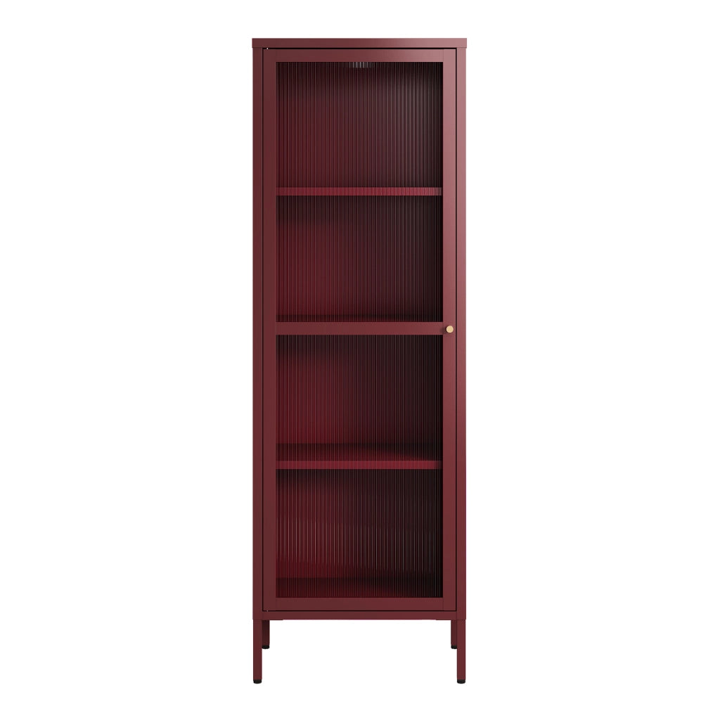 Armadio a Vetrata Säkylä con 4 Scomparti 150 x 50 x 35 cm in Acciaio - Rosso Vino [en.casa]