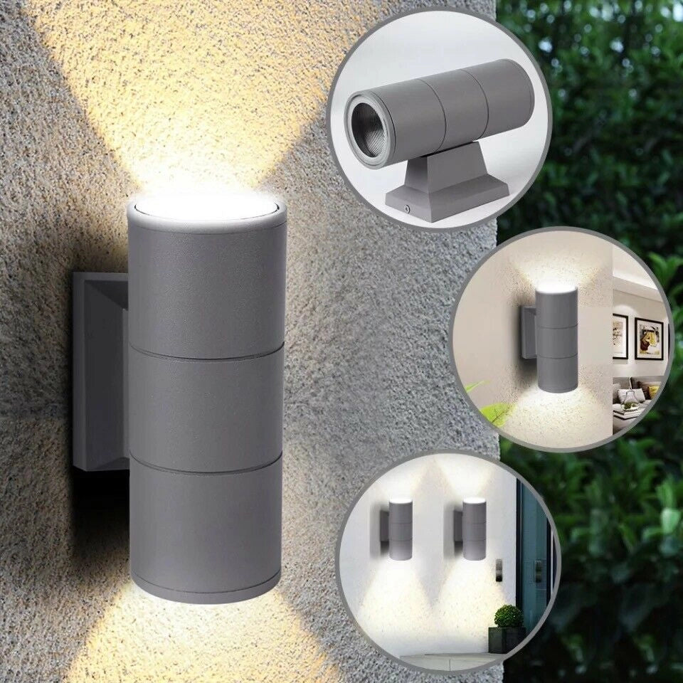 Applique Lampada da Muro Parete LED con doppia emissione GU10 per esterno IP65 Lampada Grigia Luce Calda 3000k