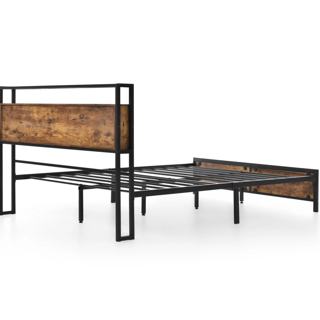 Letto matrimoniale 140x200 cm; testiera contenitore; metallo e MDF; colore naturale (Senza materasso)