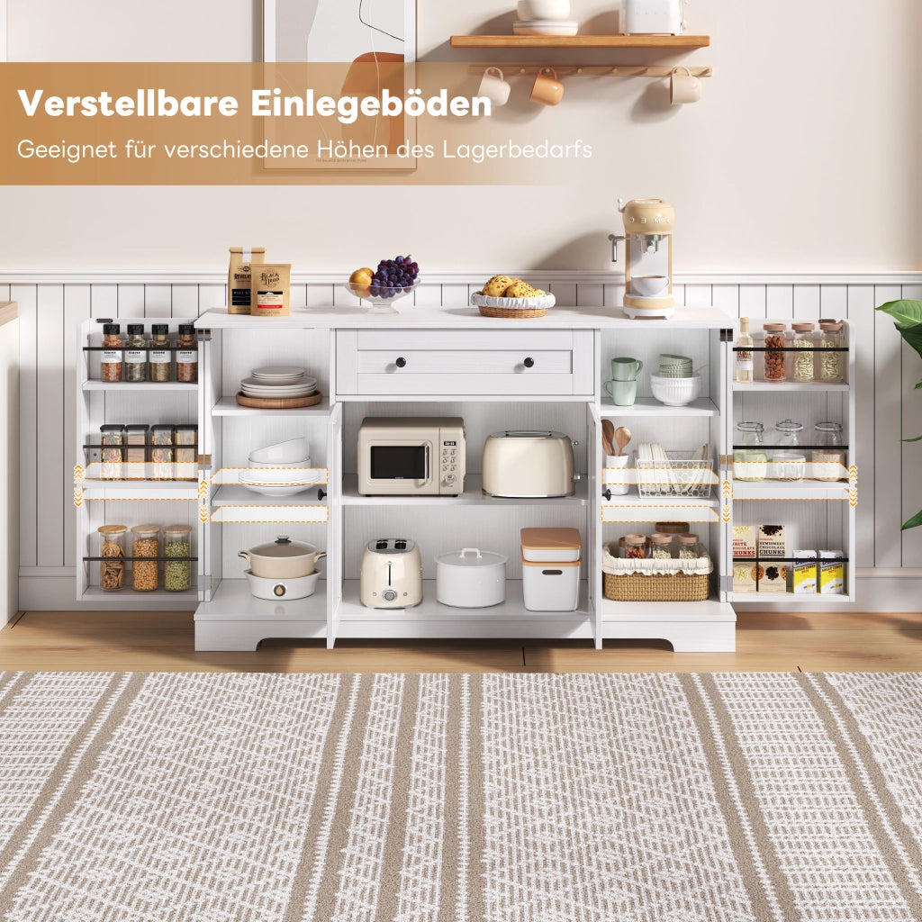 Credenza moderna con cassetto ante e ripiani regolabili in MDF bianco per cucina e soggiorno 138 cm
