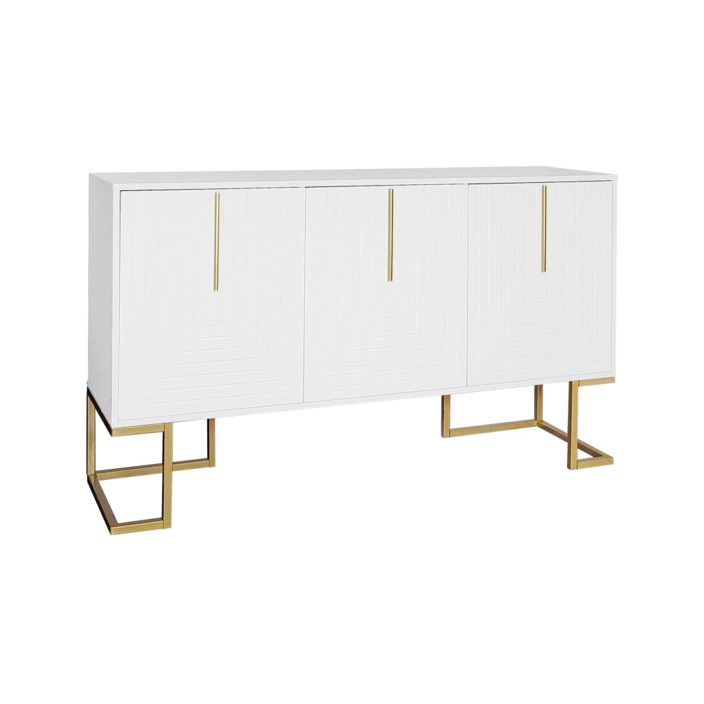 Credenza bianca in MDF e pannelli di particelle, 3 ante con ripiani regolabili