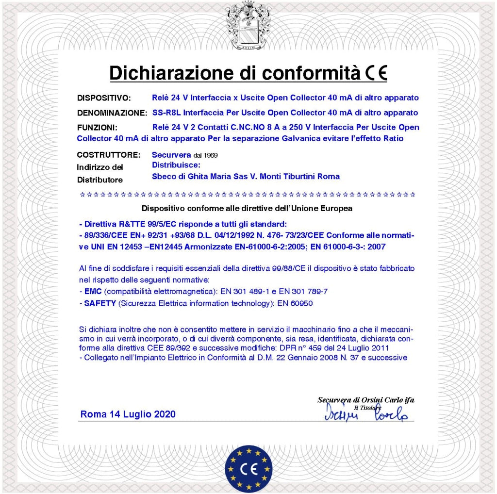 Interfaccia Per Circuiti Con Uscita Open Collector +/- 24 Vdc 40 mA Relè Con Led Avviso 2 Scambi 8 A a 250 V Carico Resistivo Disaccoppiatore Evita Effetto Ratio e Restituisce 2 Uscite Contatti Liberi