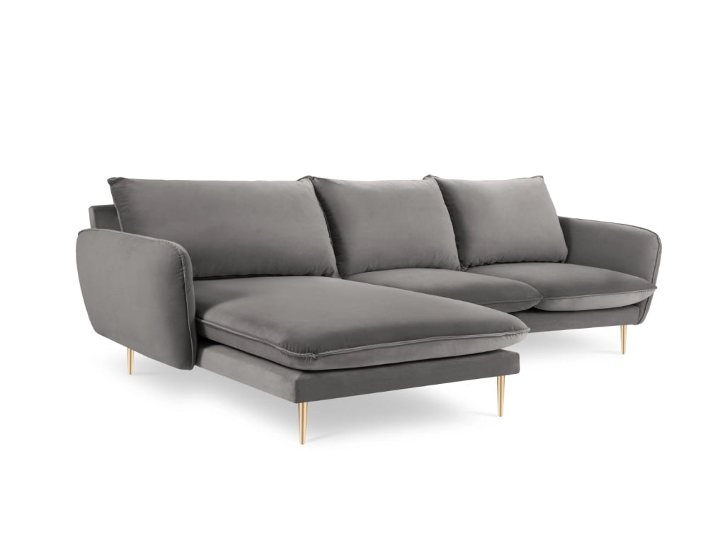 Cosmopolitan Design - Divano angolare sinistro "Vienna" 5 posti in velluto grigio chiaro 