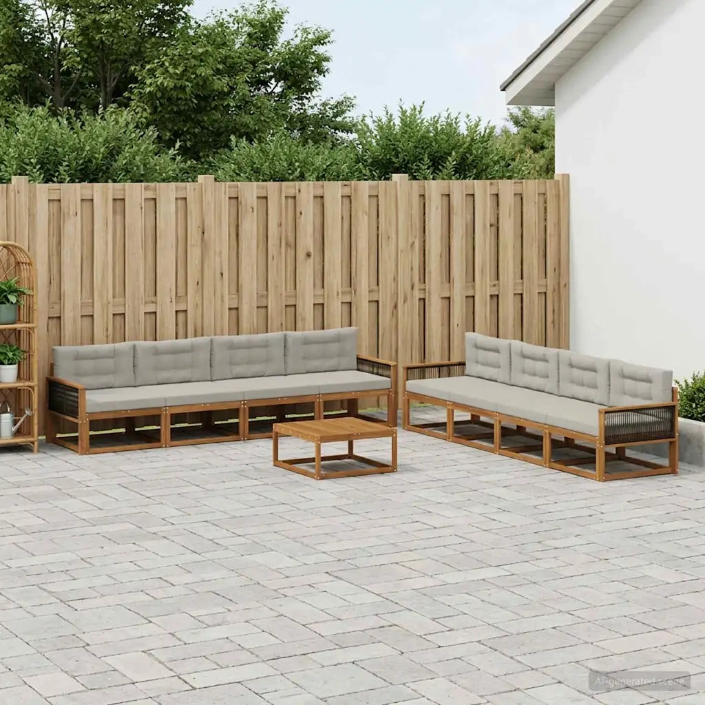 Set di divani da esterno 9 pcs Naturale e Grigio chiaro