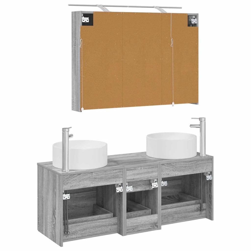 Set di mobili per il bagno 4 pcs Sonoma grigio 3407100