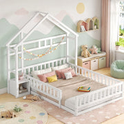 Letto a casetta per bambini 140x200 cm con comodino bianco