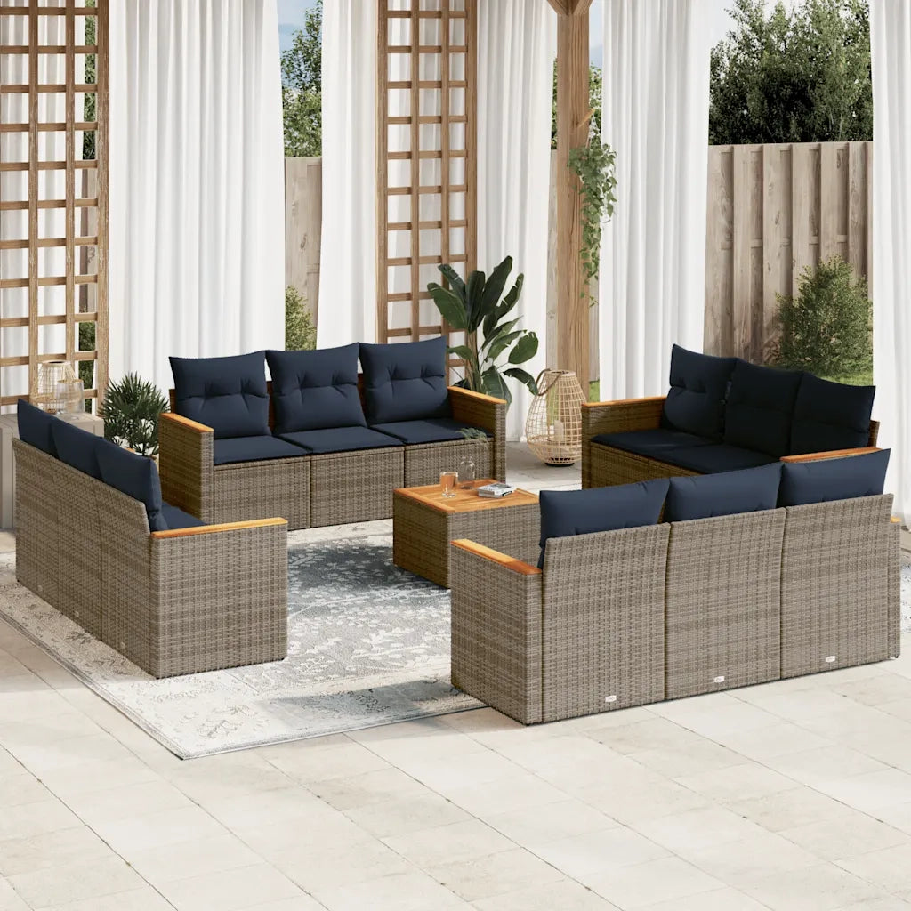 Set Divani da Giardino 13 pz con Cuscini Grigio in Polyrattan 3225844
