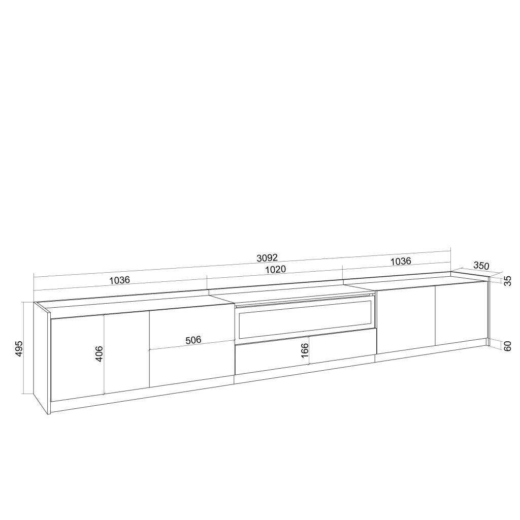 Mobile TV Soggiorno, 310x50x37 cm, Per TV fino a 80", Camino elettrico, Rovere e nero