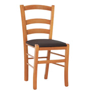 Sedia legno venezia color ciliegio con seduta similpelle imbottita marrone