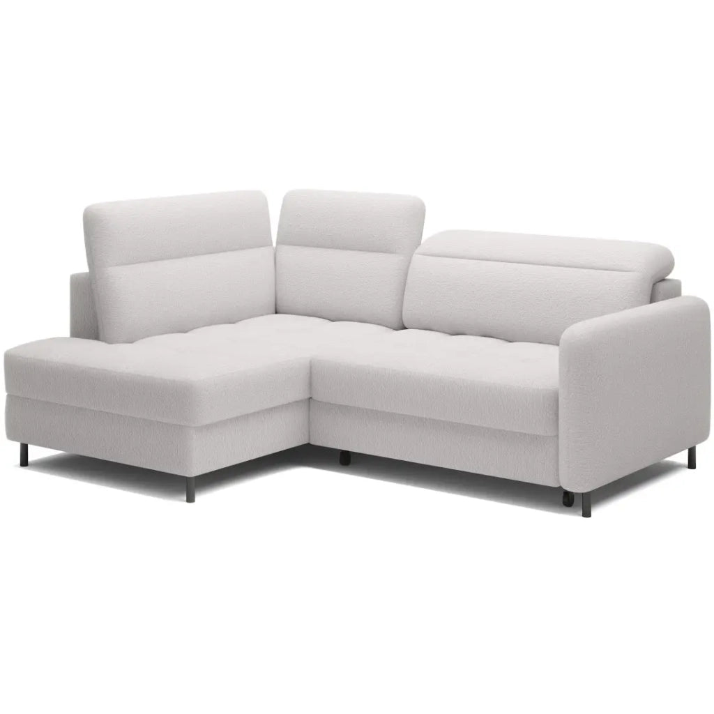 Divano angolare sinistro convertibile BARNEA 208 cm bianco con contenitore