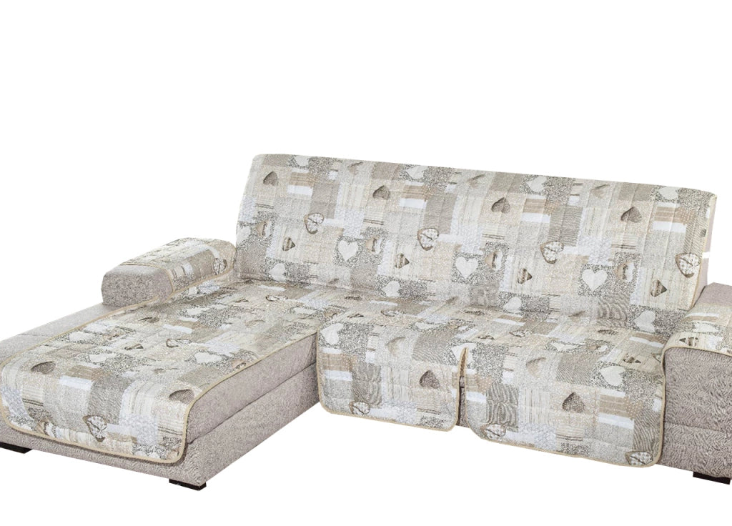 Copridivano Con Penisola Trapuntato Modello Kino Colore Beige - 240 cm - Beige