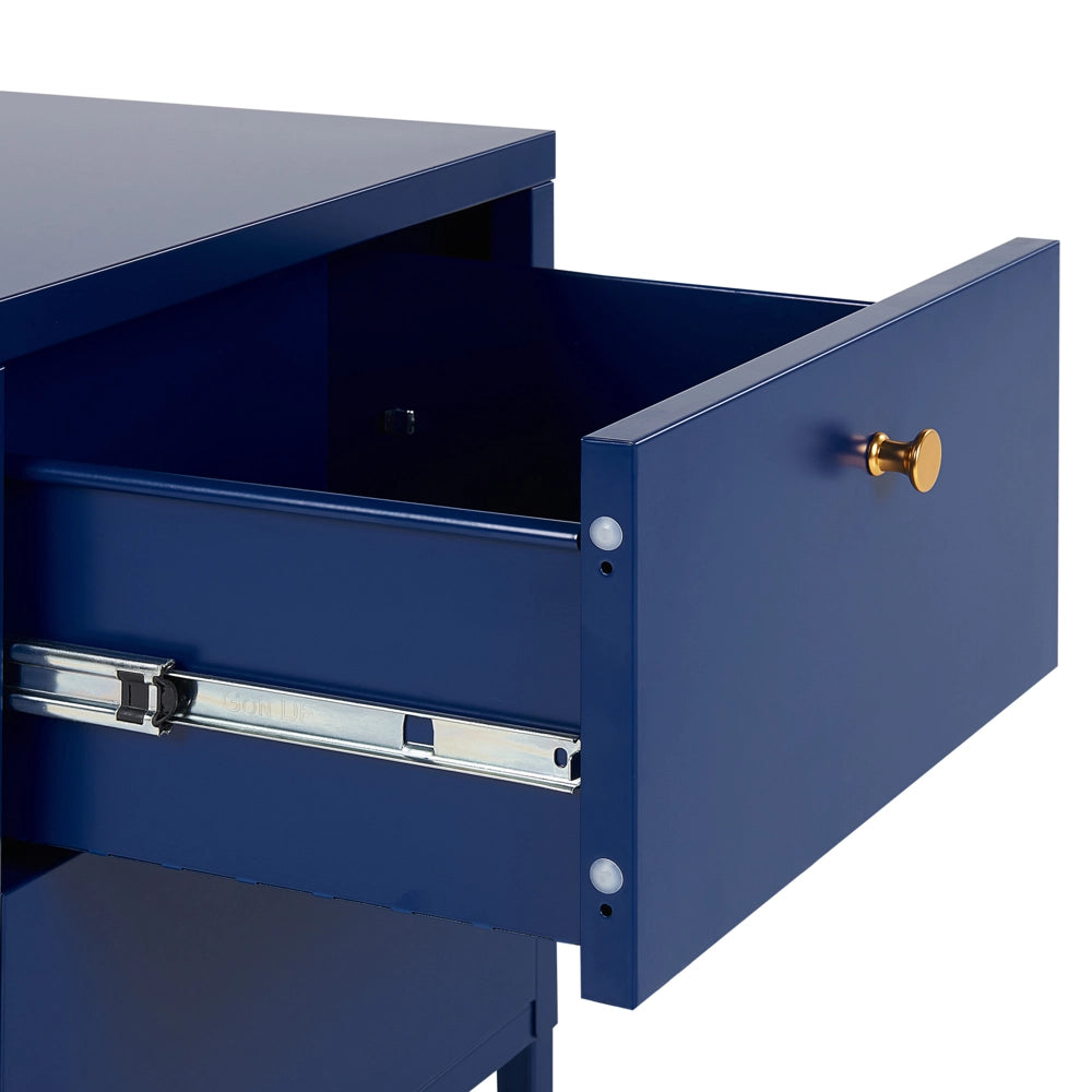 Comodino in Acciaio Blu Design Industriale 2 Cassetti Camera da Letto Mobili Contenitori
