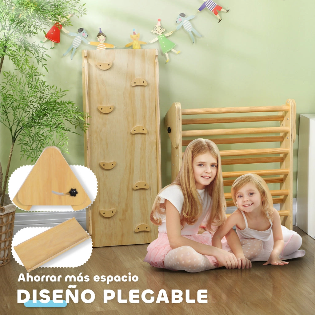 Triangolo da Arrampicata in Legno 3 in 1 con Rampa Naturale ¨C Xylo ¨C 147x64,5x63 cm