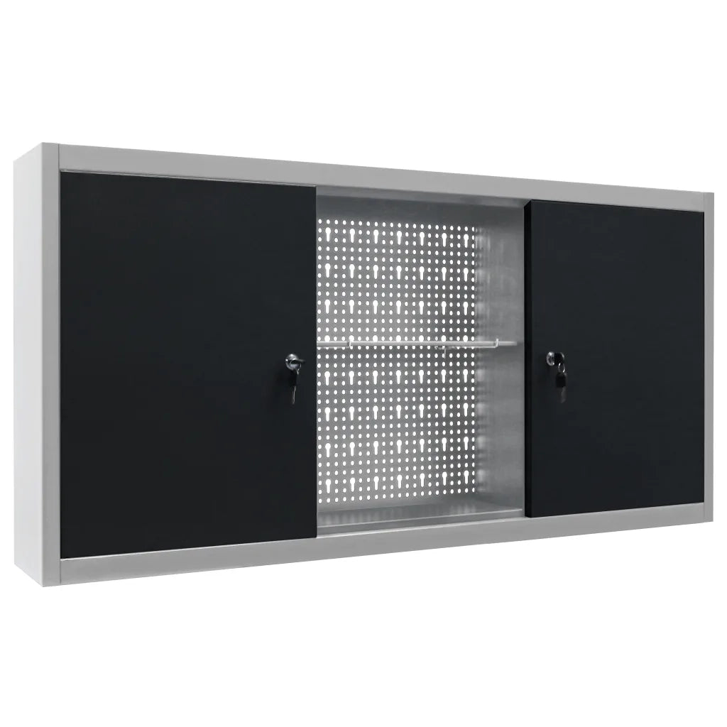 Armadio a Parete Stile Industriale in Metallo Grigio Nero 145366