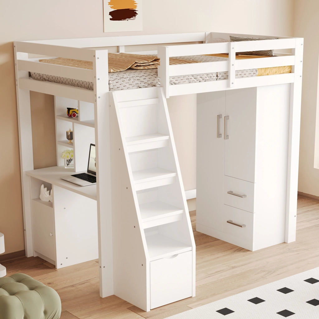 Armadio Bambini Bianco 70×40×135 cm con 2 Ante; Cassetti e Ripiani Portaoggetti per Cameretta e Camera Ragazzi