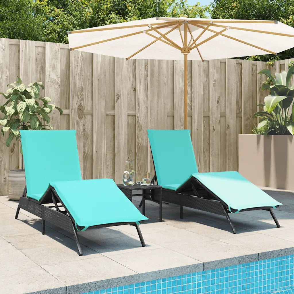 Lettini Prendisole 2 pz con Tavolino Nero in Polyrattan 4002718