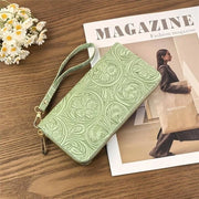 Portafoglio in PU con chiusura velcro e clip per carta di credito multifunzione, tasca per smartphone, chiavi, 19*10,5*3CM, verde