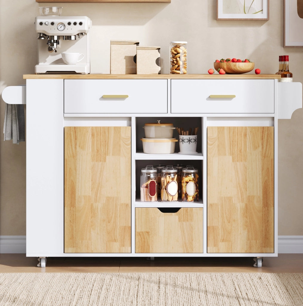 Isola da cucina mobile con piano pieghevole e cassetti
