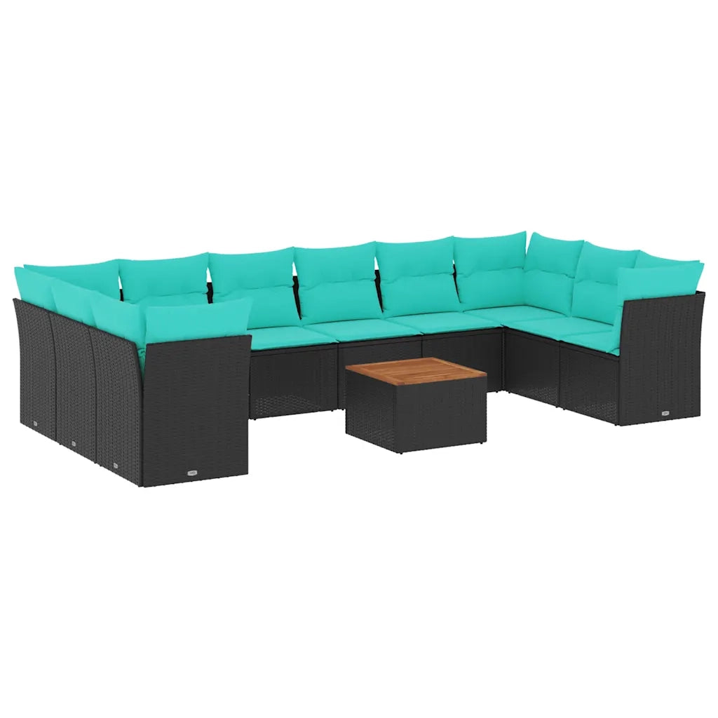 Set Divani da Giardino 11 pz con Cuscini in Polyrattan Nero