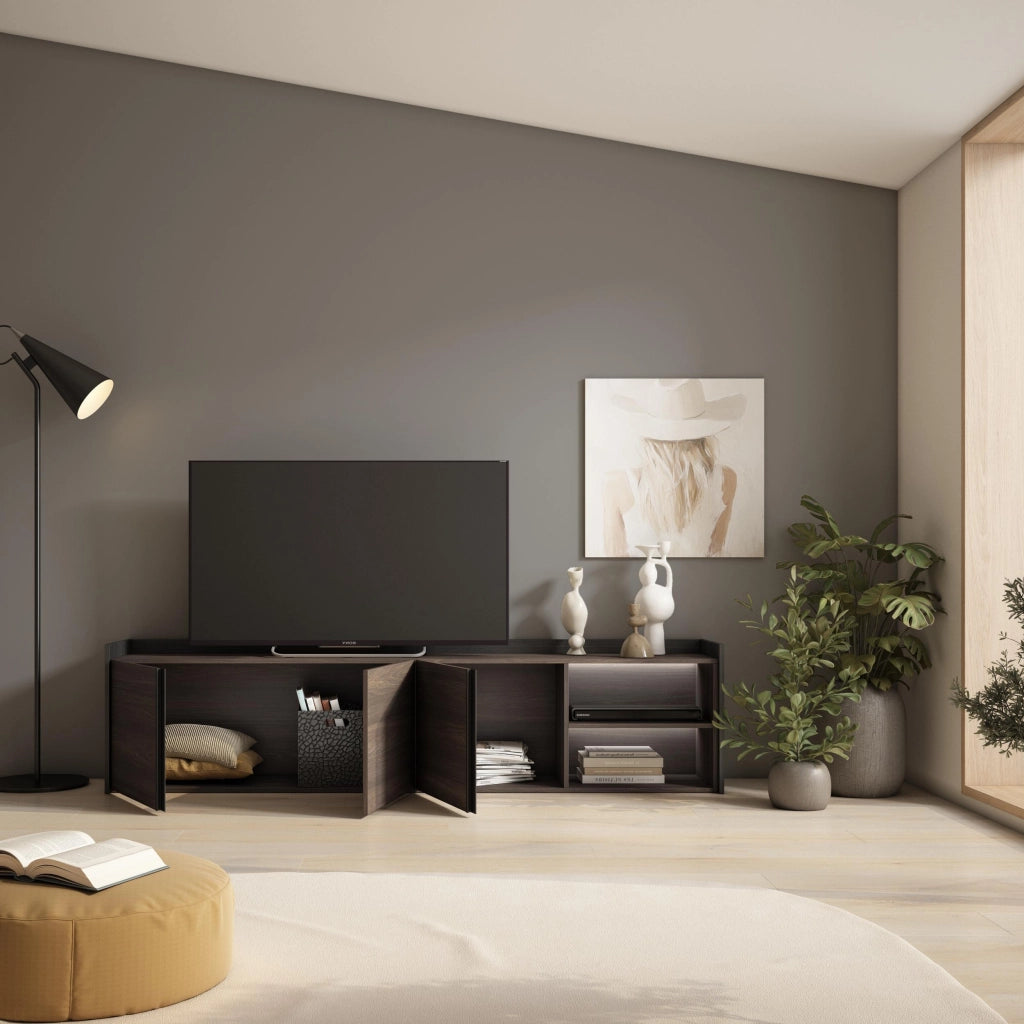 Mobile TV Soggiorno, 207x50x35 cm, Per TV fino a 80", LED, Rovere scuro e Nero
