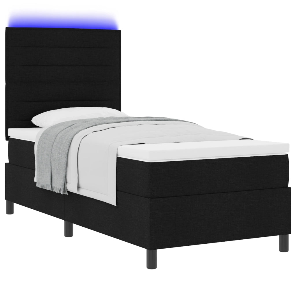 Letto con Box Spring e Materasso & LED Nero 90x190 cm Tessuto