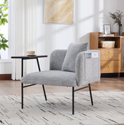 Poltrona da relax con tavolino laterale e tasche portaoggetti; in ciniglia grigia; 86x72x71 cm