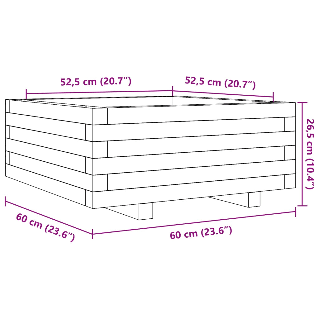 Fioriera da Giardino 60x60x26,5 cm in Legno Massello di Pino 847298