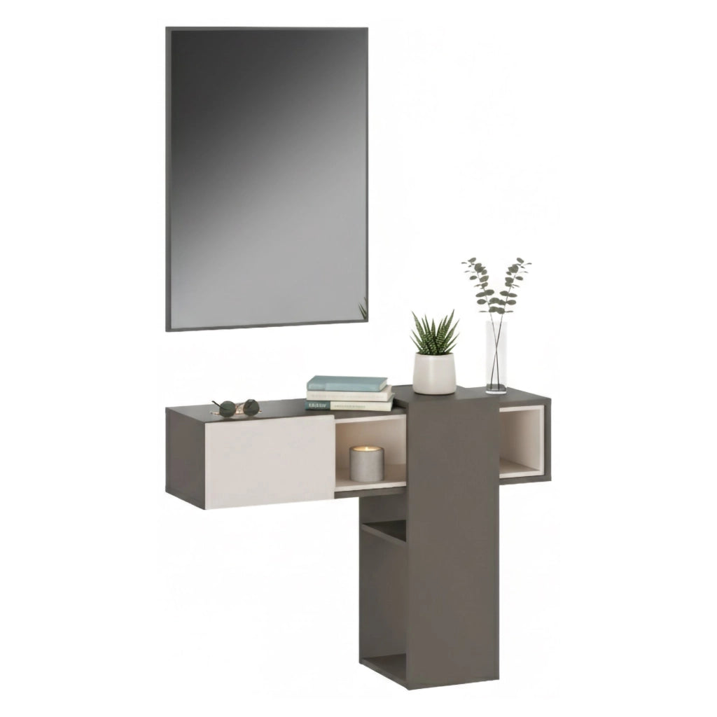 Daba, Mobile da Ingresso Specchio Incluso, 100x31x75h cm Grigio