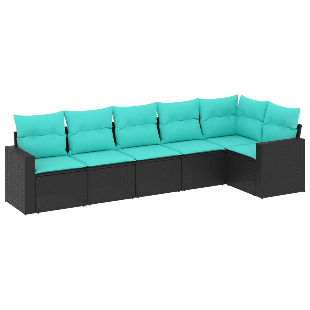 Set Divani da Giardino 6 pz con Cuscini Nero in Polyrattan