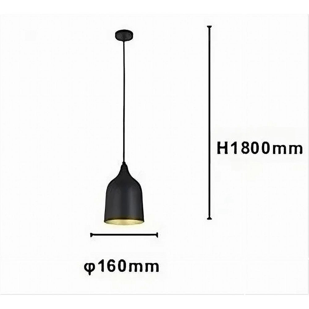 Trade Shop - Lampadario A Sospensione E27 Ferro Paralume Moderno Contemporaneo Campana Nero Oro 33290 -