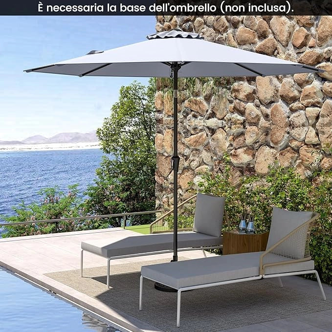 Ombrellone da Giardino 270 cm, Ombrellone da Esterno con Inclinazione Regolabile, Manovella, 8 Stecche, Tettuccio Ventilato, Ombrellone Parasole per Spiaggia, Bordo Piscina