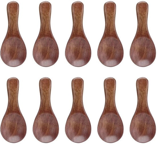Set di Cucchiai in Legno da 10 - Cucchiai Mini per Assaggi - Per Sale/Zucchero/Erbe - Portatile - Leggero e Riciclabile
