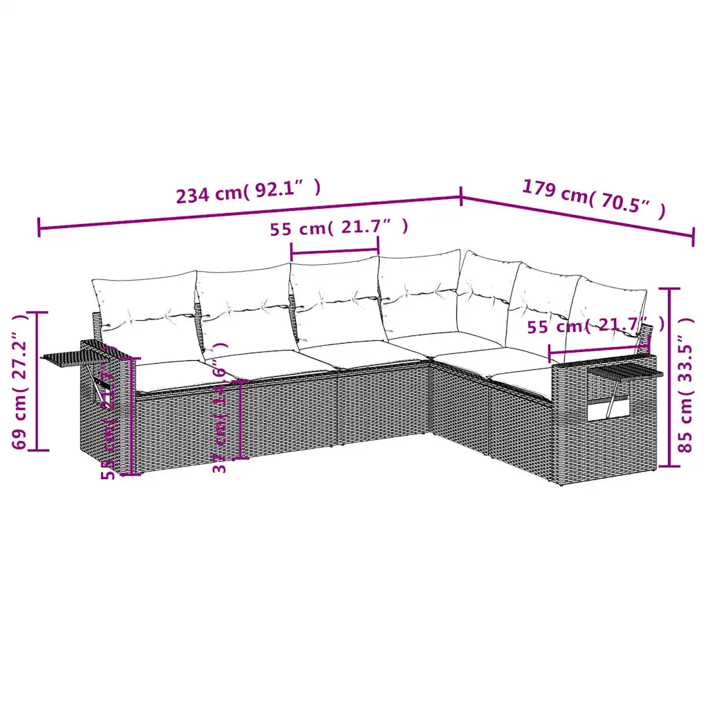 Set Divani da Giardino 6 pz con Cuscini Nero in Polyrattan 3220206