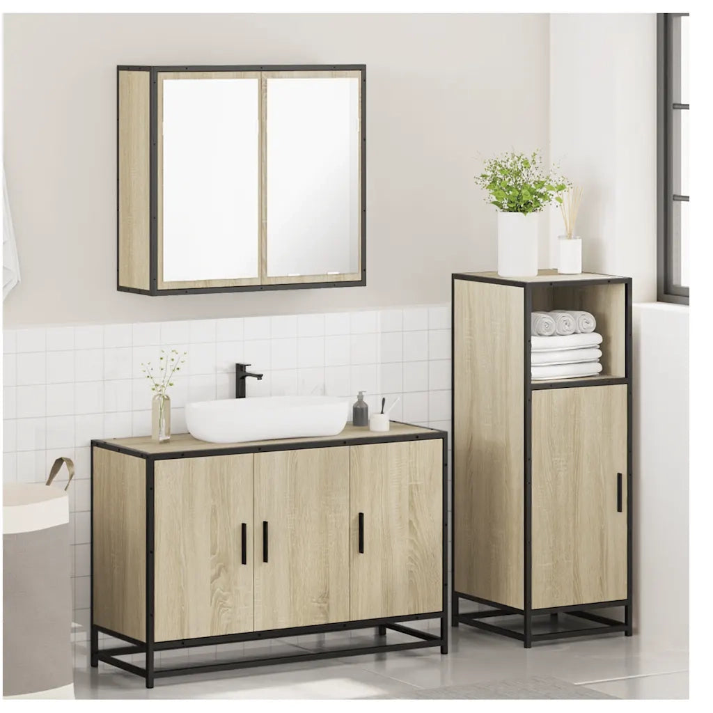 Set Mobili da Bagno 3 pz Rovere Sonoma in Legno Multistrato