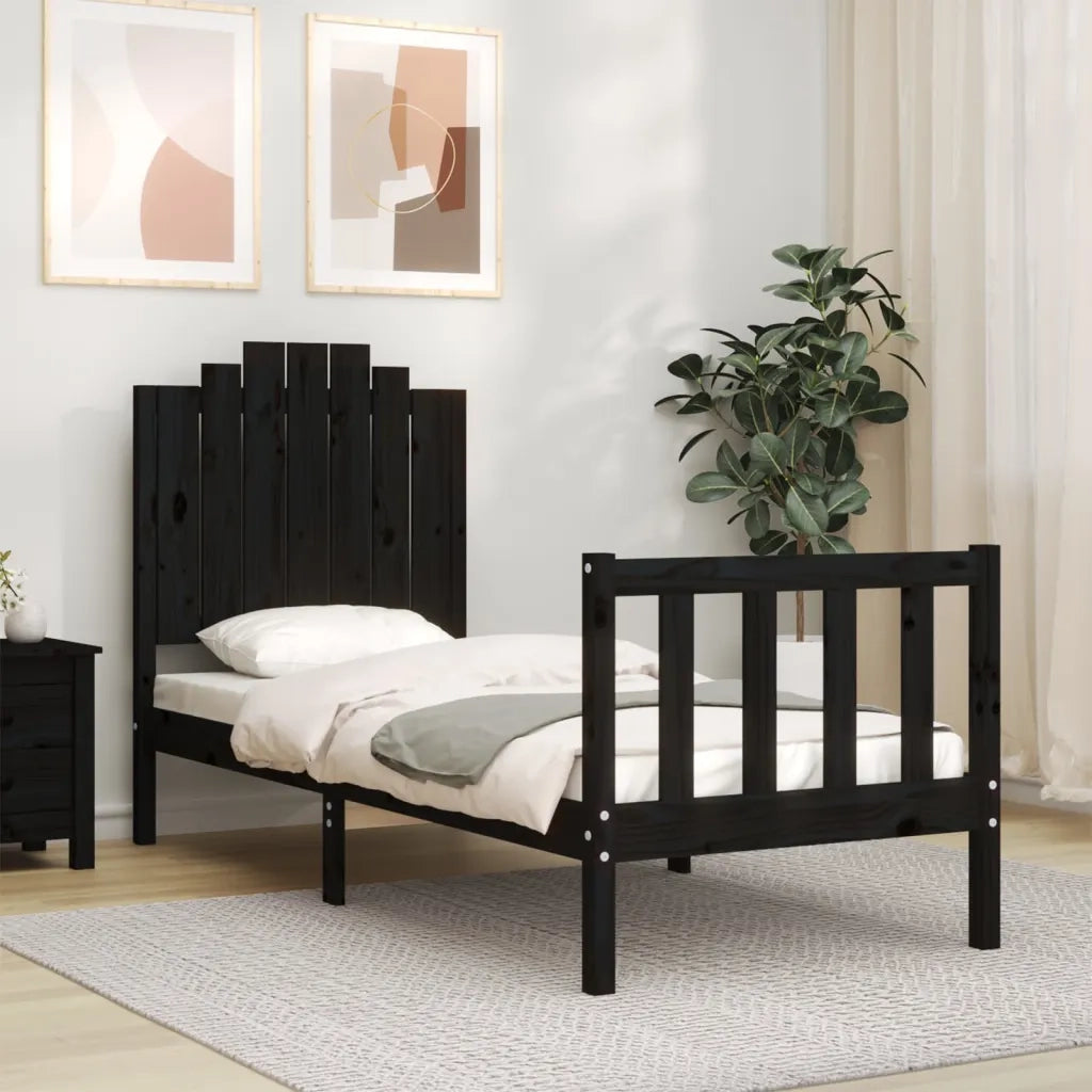 Giroletto con Testiera Nero Small Single in Legno Massello 3192260