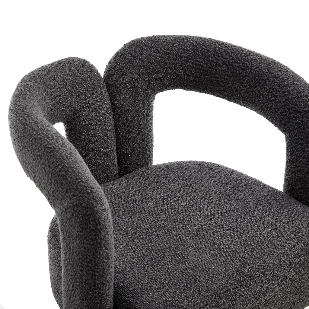 Poltrona Girevole a 360° con Braccioli Arrotondati e Seduta Imbottita; in Bouclé; Grigio Scuro