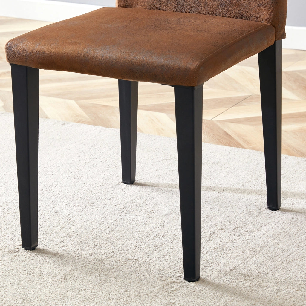 Set di 4 sedie da pranzo design moderno con schienale ergonomico in tessuto marrone e metallo nero 90 cm