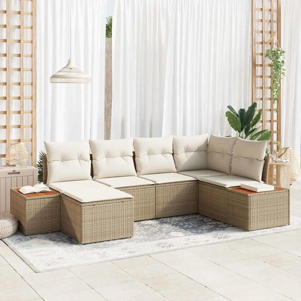 Set Divano da Giardino con cuscino 6 pcs Beige polyrattan