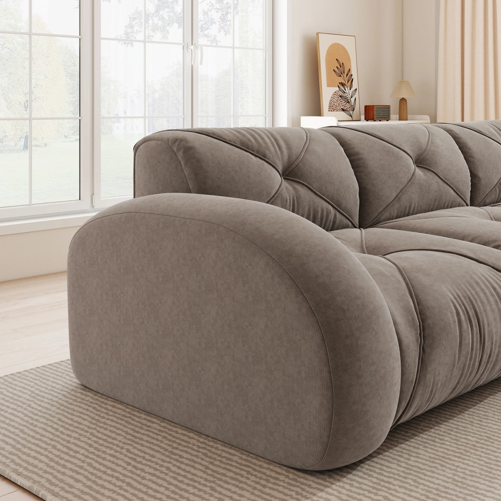 Divano modulare con pouf in chenille taupe