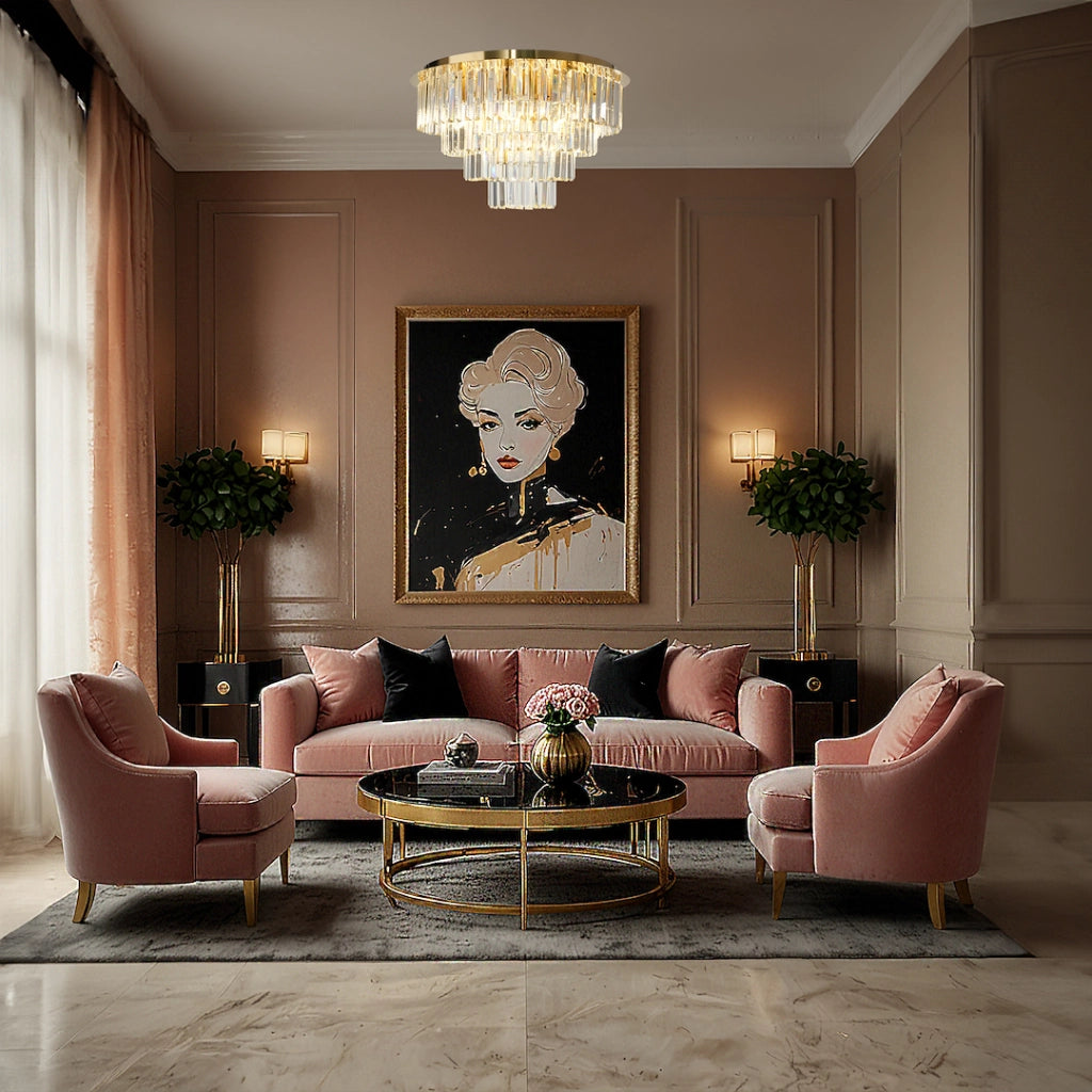Plafoniera cristallo glamour oro tonda Ø60 9xE14 Milagro