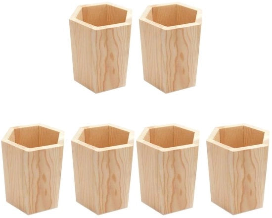 Penne 6-in-1 di legno di abete, contenitore per strumenti da disegno, vassoio da tavolo, vaso per piante grasso, vaso per fiori, supporto per penne per il tavolo, pennarelli mini