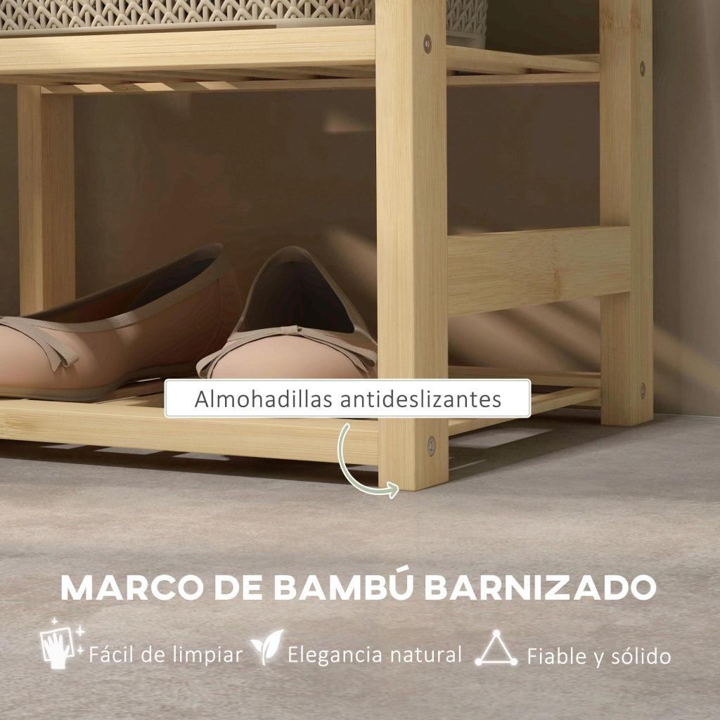Scarpiera con Panca Seduta e Cesta Estraibile ¨C Xylo ¨C Legno Naturale 69x30x45 cm