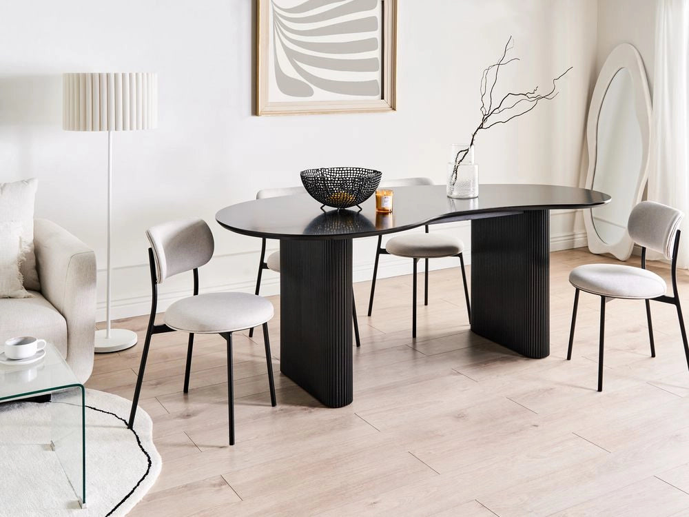 Tavolo da pranzo moderno 198 x 93 cm Forma irregolare Gambe nervate industriali MDF nero